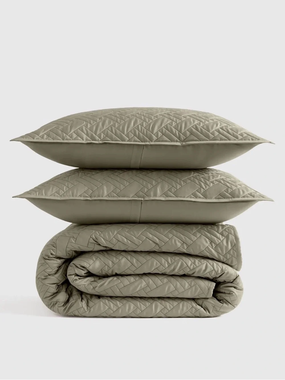 Quince NWOT Organic Cotton Basketweave Quilt Set in Dried Sage King